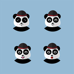 Set Christmas Cute Panda Icon Vector Flat Background