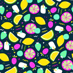 Vector seamless pattern with hand drawn fruits