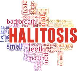 Halitosis vector illustration word cloud isolated on a white background.