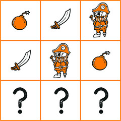 Vector educational game What comes next? with hand drawn doodles of sea objects