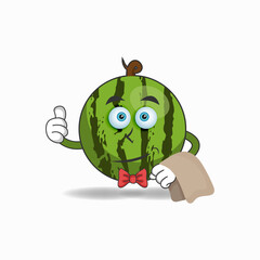 The Watermelon mascot character becomes waiters. vector illustration