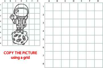 Obraz premium Vector illustration of grid copy puzzle with happy cartoon astronaut for children