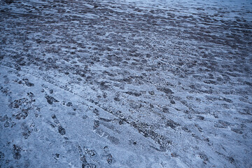 tracks asphalt snow, ice, people’s tracks from shoes on snow, snow removal weather