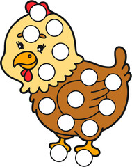 Vector digital educational game with cartoon character for toddlers:  patches or dot marker pages