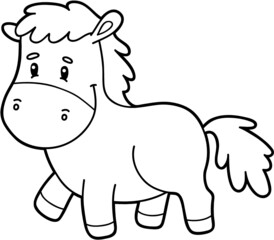 Vector illustration of cute cartoon  horse character for children, coloring page
