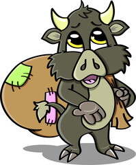 An illustration of cute sad imp which is assistant of Saint Nicholas