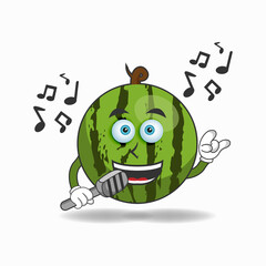 The Watermelon mascot character is singing. vector illustration