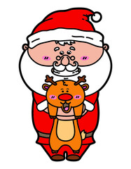vector illustration of kawaii Santa which is holding deer
