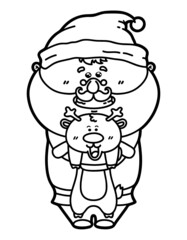 Vector illustration coloring page of happy cartoon Santa for children and scrap book