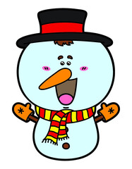 vector illustration of kawaii Snowman which is wearing top hat and gloves