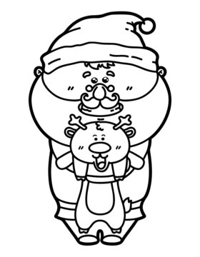 Vector illustration coloring page of happy cartoon Santa for children and scrap book