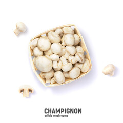Champignon mushrooms, isolated on a white background.