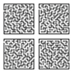 Vector illustration of simple four labyrinths in set