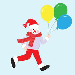 Cute stylish cartoon snowman with air balloons vector illustration