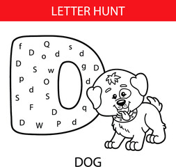 Vector illustration of printable kids alphabet worksheets educational game Letter hunt  for preschool children practice with cartoon character