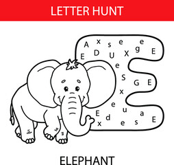 Vector illustration of printable kids alphabet worksheets educational game Letter hunt  for preschool children practice with cartoon character