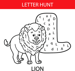 Vector illustration of printable kids alphabet worksheets educational game Letter hunt  for preschool children practice with cartoon character