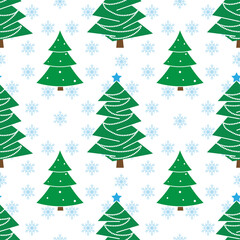 Winter seamless pattern with christmas tree and snowflakes background vector illustration