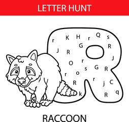 Vector illustration of printable kids alphabet worksheets educational game Letter hunt  for preschool children practice with cartoon character