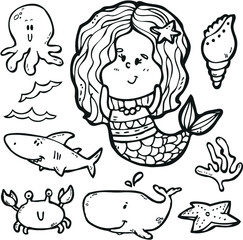 vector cartoon character of mermaid