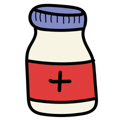 medicine jar - pills or capsules, isolated object, vector medical doodles
