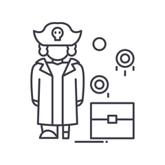 Pirate icon, linear isolated illustration, thin line vector, web design sign, outline concept symbol with editable stroke on white background.
