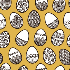 Vector seamless doodle easter pattern with Easter eggs