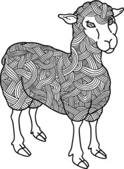 Vector illustration of cute ornate hand-drawn sheep