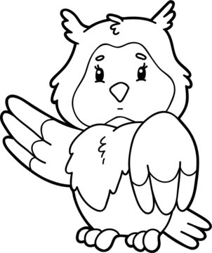 Vector illustration of cute cartoon owl character for children, coloring page