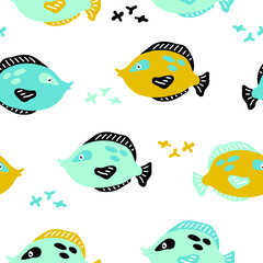 Fototapeta premium vector seamless background pattern with funny baby fishes for fabric, textile