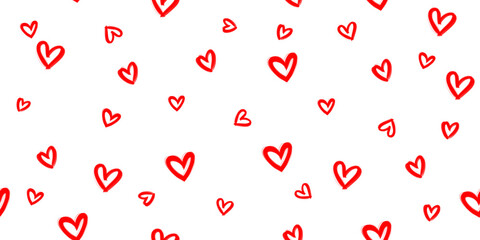 Red hearts on white background seamless pattern