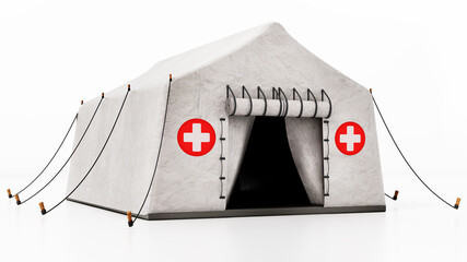 Field type mobile hospital tent isolated on white background. 3D illustration
