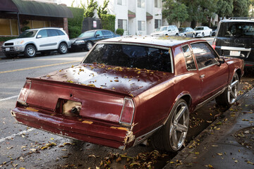 Retro car parked on the streets of San Francisco, California, USA
