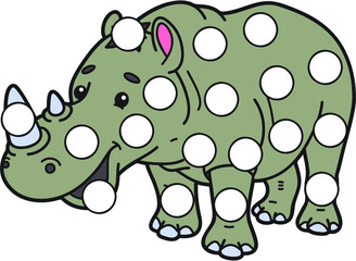 Vector digital educational game with cartoon character for toddlers: plasticine patches or dot marker pages to develop fine motor skills