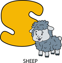 cartoon alphabet card. Vector illustration of educational alphabet card with cartoon character for kids