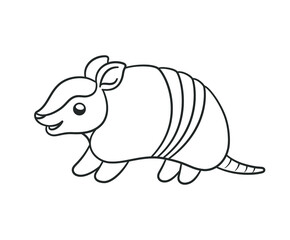 Armadillo standing and smiling black and white line art cartoon vector illustration simple version. Cute animal character coloring page design for kids.