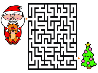 Vector illustration of labyrinth game with cute Santa for children