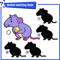 Vector illustration of shadow matching game with happy cartoon vole for children