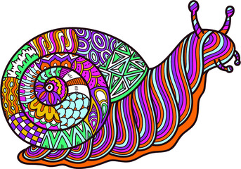 Vector illustration of cute ornate zentangle garden snail
