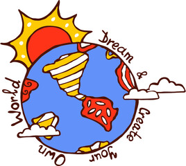 vector doodle hand drawn print with ornate planet