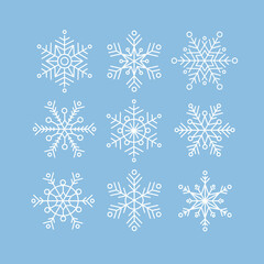 Fototapeta na wymiar Collection of white snowflakes, vector illustration