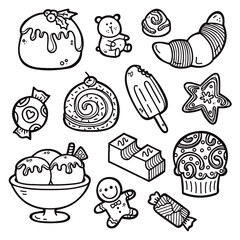 Second part of vector hand drawn doodle sweets collection