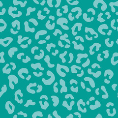 Leopard seamless pattern. Vector animal print. Light blue spots on a turquoise background. Jaguar, leopard, cheetah, panther fur. Leopard skin imitation can be painted on clothes, paper or fabric.