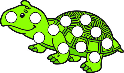 Vector digital educational game with cartoon character for toddlers: plasticine patches or dot marker pages to develop fine motor skills
