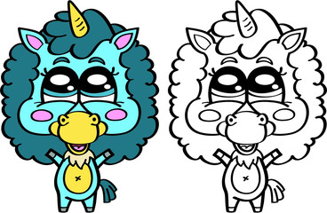 funny unicorn . Vector illustration coloring page of happy cartoon unicorn for children, coloring and scrap book