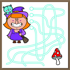 Vector illustration of maze(labyrinth) game with cute Witch for children