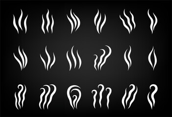 Set of smoke, clouds, fog and steam on a black background