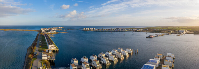 Top down aerial view of holiday paradise Baltic Sea resort with holiday home complex  Baltic sea...
