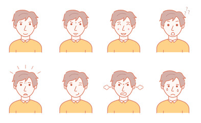 Color Character Person Male and Mans Emotions Concept Contour Linear Style. Vector