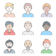 Color Character People Man Concept Contour Linear Style. Vector